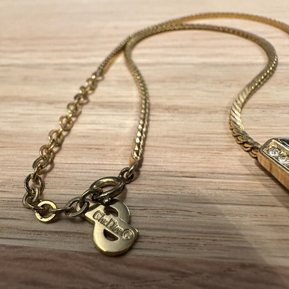 Christian Dior Vintage Black Enamel & Rhinestone V Necklace (Gold Plated) - Picture 5 of 7